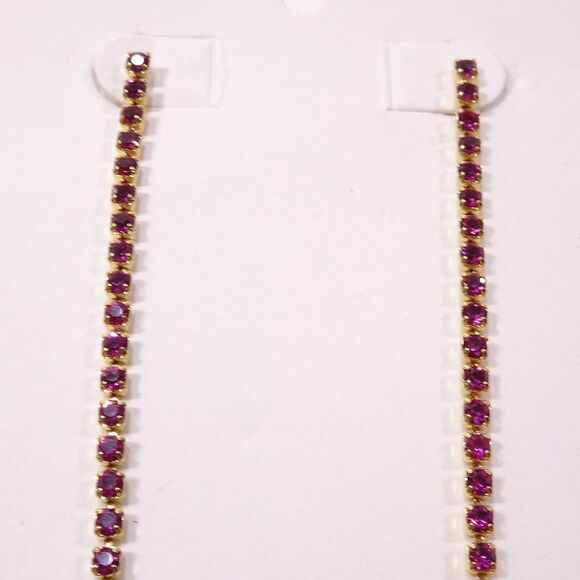 Banana Republic Ruby Red Crystal Gemstone Linear Line Drop Earrings NWT 58 - Picture 2 of 4
